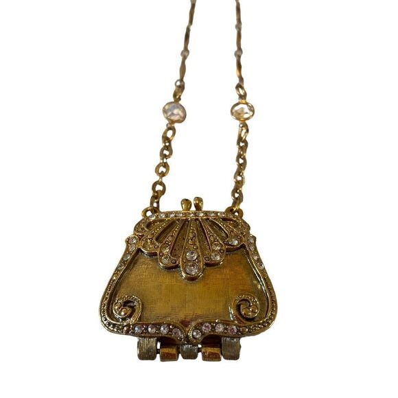 1928 Brand Vintage Gold Toned & & Clear Faceted Bead Purse Pendant Necklace. - Picture 8 of 8